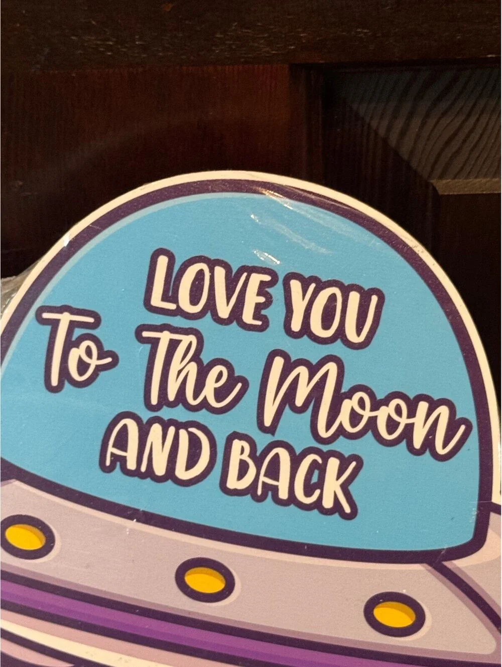 Wooden Wall Hanging with Astronaut and UFO Design - 'Love You To The Moon And  '